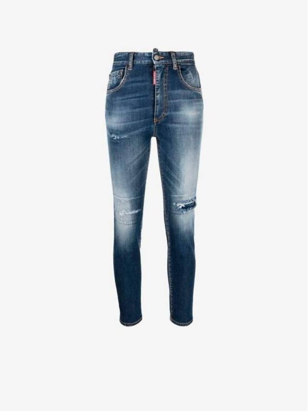 Diss Detail High Waist Cropped Twiggy Jeans Blue - DSQUARED2 - BALAAN 2