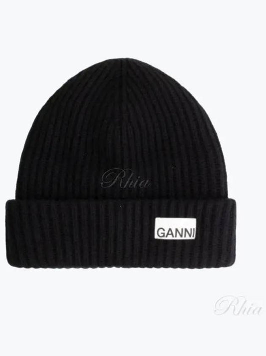 Logo Patch Knit Beanie Black - GANNI - BALAAN 2