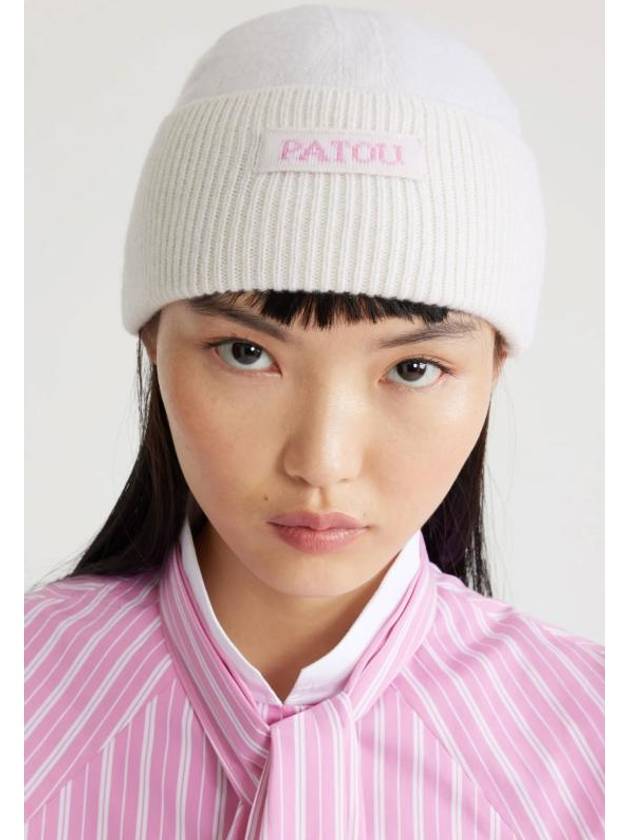 Logo Patch Wool Cashmere Beanie White - PATOU - BALAAN 3