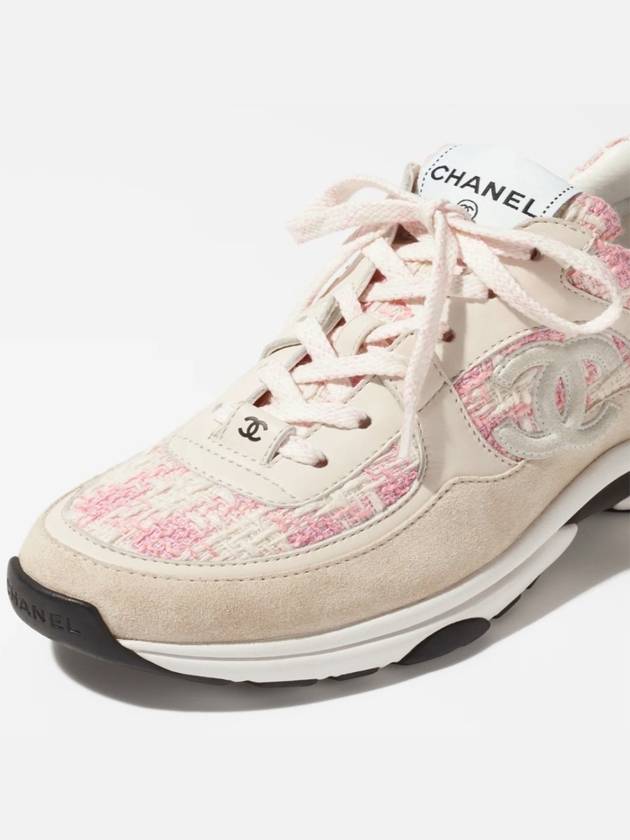 CC Logo Cotton Tweed Suede Calfskin Low Top Sneakers Pink Ecru - CHANEL - BALAAN 6