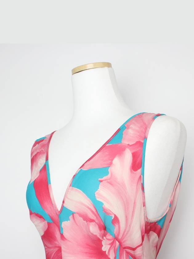 Pink Blue Floral Silk Dress 66 - CELINE - BALAAN 4