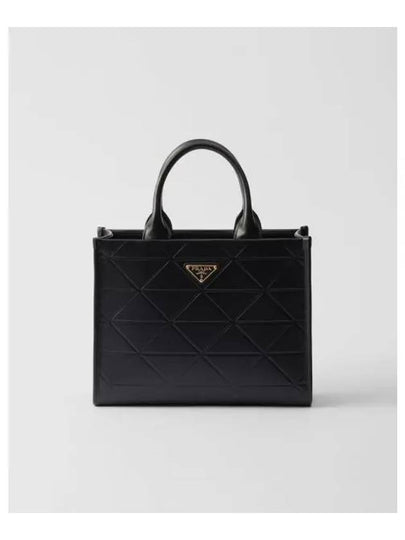 Top-Stitching Small Leather Symbol Tote Bag Black - PRADA - BALAAN 2