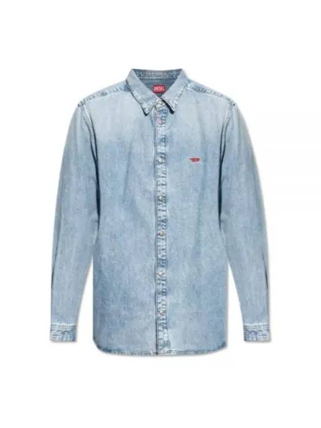 Embroidered Logo Denim Long Sleeve Shirt Light Blue - DIESEL - BALAAN 2