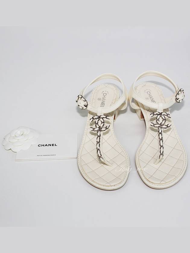 CC Logo Classic Chain Strap Thongs Lambskin Sandals Ivory - CHANEL - BALAAN 3