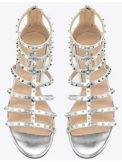 Women's Rockstud Leather Sandals Silver - VALENTINO - BALAAN 2