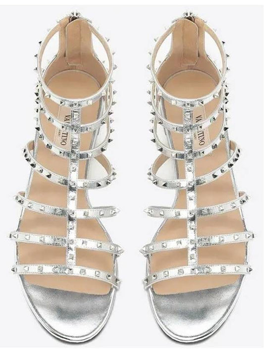 Women's Rockstud Leather Sandals Silver - VALENTINO - BALAAN 2