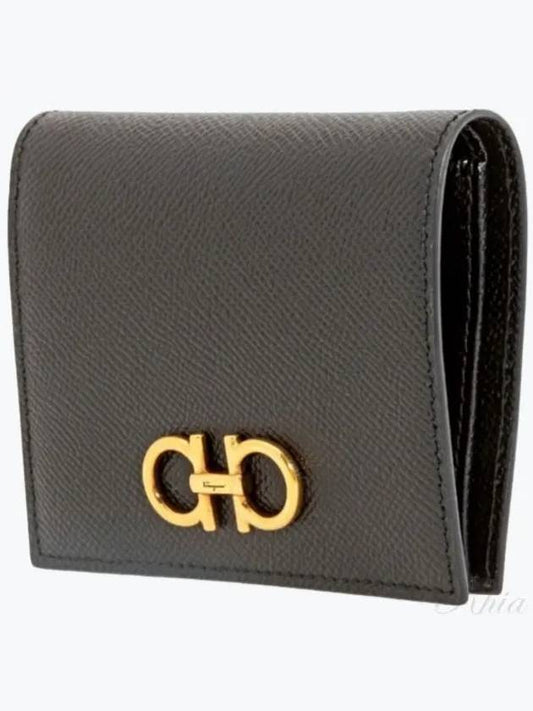 Gancini Compact Half Wallet Black - SALVATORE FERRAGAMO - BALAAN 2