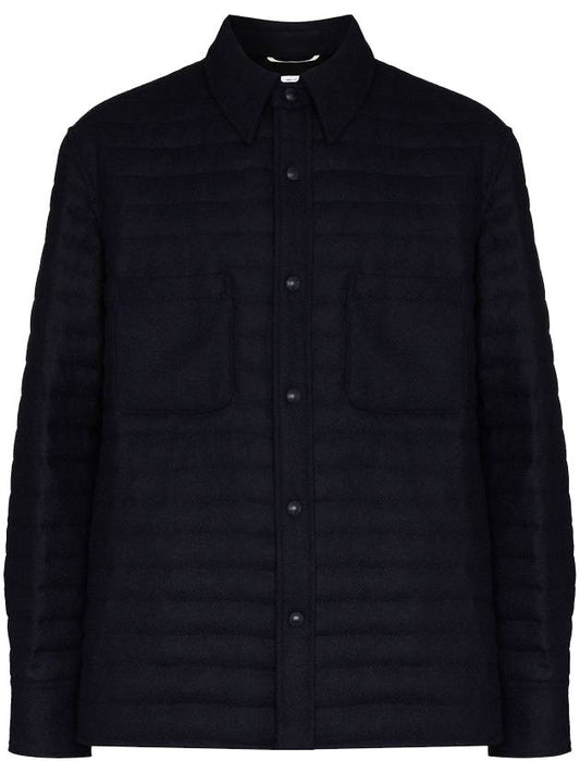 Wool Lightweight Down Shirt Jacket Navy - THOM BROWNE - BALAAN.