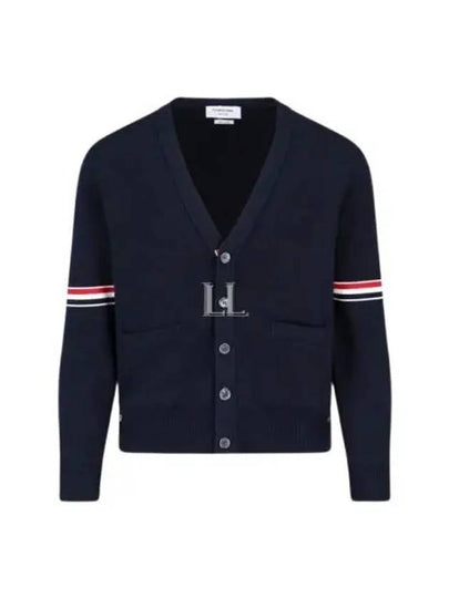 Milano Stitch Sprite Armband Cotton V-neck Cardigan Navy - THOM BROWNE - BALAAN 2