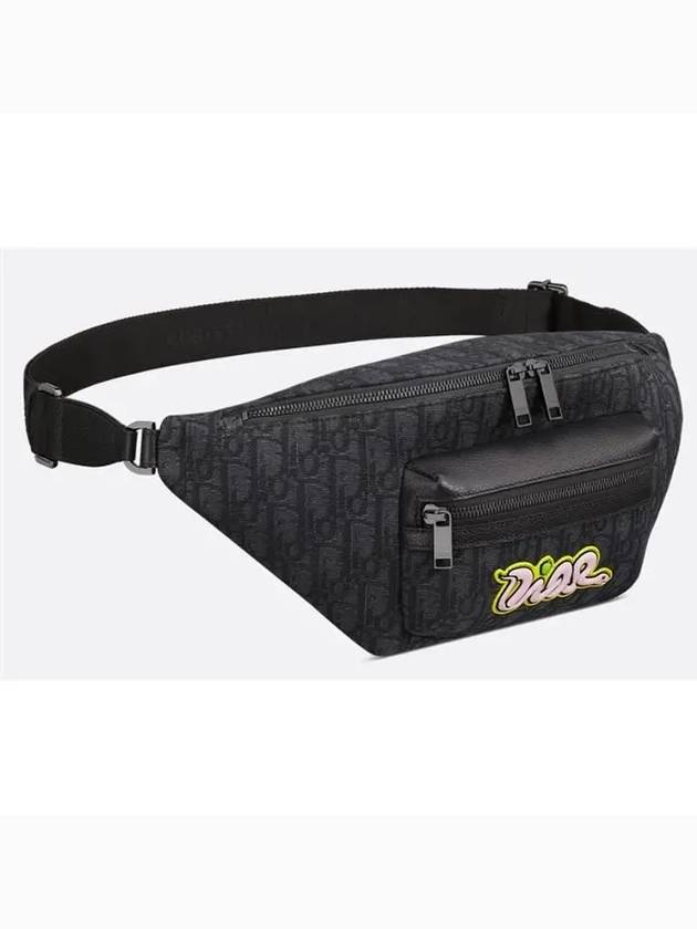 Kaws Dior Oblique Jacquard And Grained Calfskin Rider 2.0 Belt Bag Black - DIOR - BALAAN 4