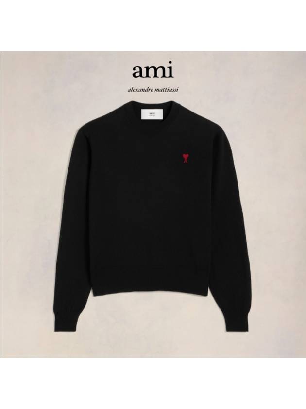 Heart Logo Patch Knit Top Black - AMI - BALAAN 2