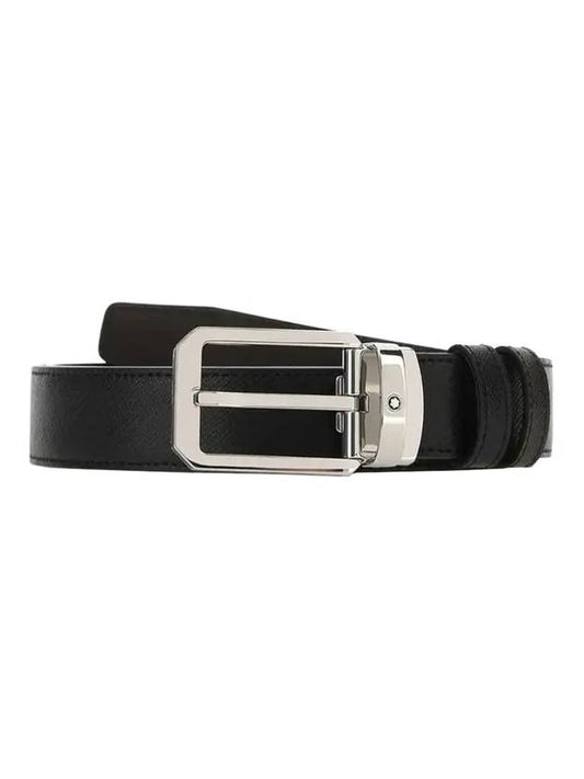 Men's Reversible Square Buckle Leather Belt Black Brown - MONTBLANC - BALAAN 1