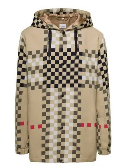 Men's Pixel Check Nylon Hooded Jacket Archive Beige - BURBERRY - BALAAN 2