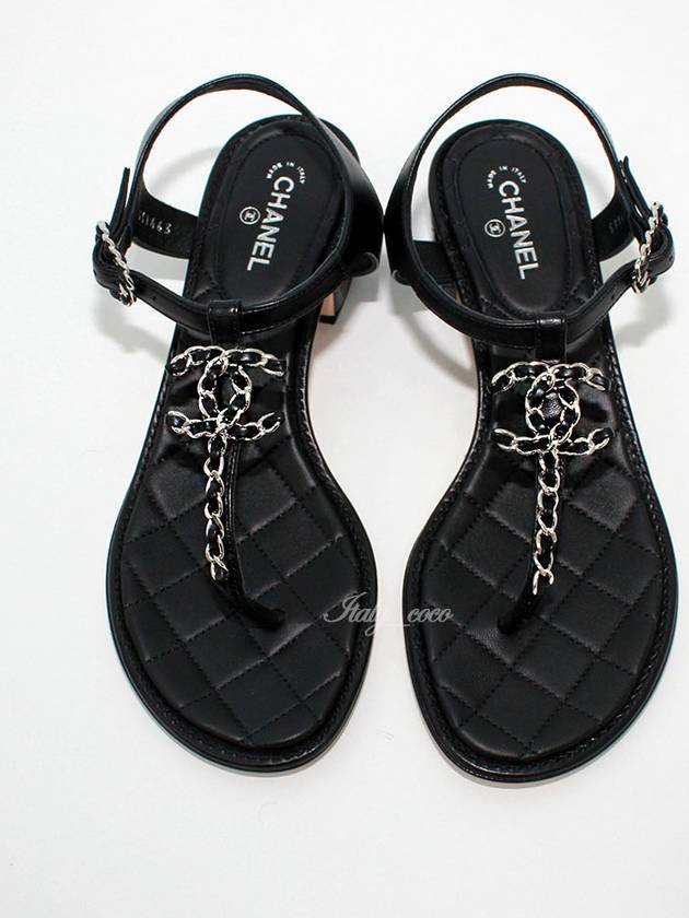 CC Logo Classic Chain Strap Thongs Lambskin Sandals Black - CHANEL - BALAAN 3