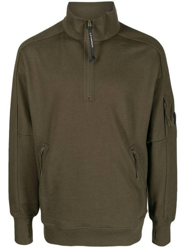 Diagonal Raised Fleece Quarter Zip-Up Sweatshirt Ivy Green - CP COMPANY - BALAAN 1