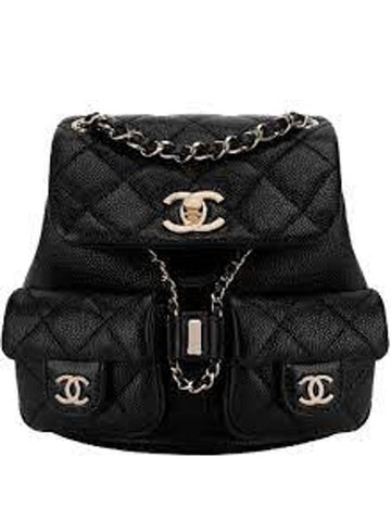 Duma Small Two Pocket Grained Shiny Calfskin Gold Metal Backpack Black - CHANEL - BALAAN 1