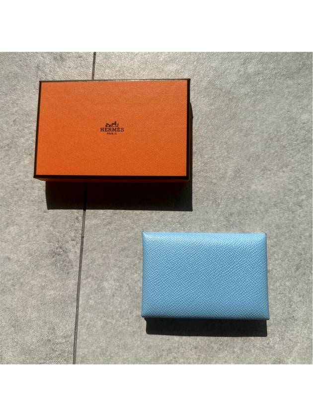 Hermes Women s Calvi Card Holder Wallet Palladium Celeste - HERMES - BALAAN 4