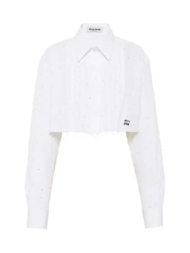 Poplin Crop Cotton Shirt White - MIU MIU - BALAAN 7