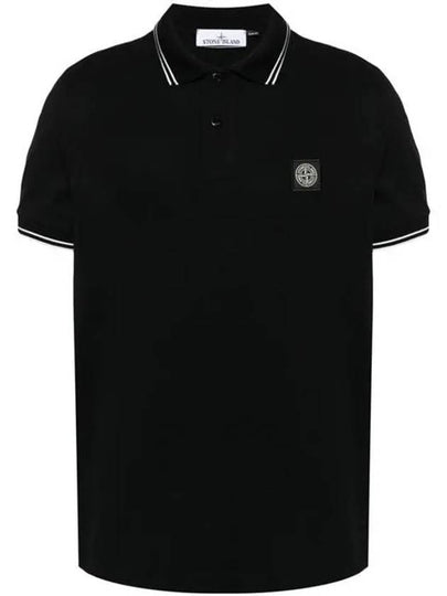 Stretch Cotton Pique Short Sleeve Polo Shirt Black - STONE ISLAND - BALAAN 2