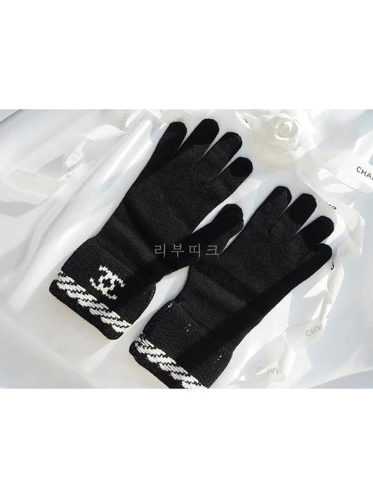 CC Logo Cashmere Gloves Black White AA8450 - CHANEL - BALAAN 2