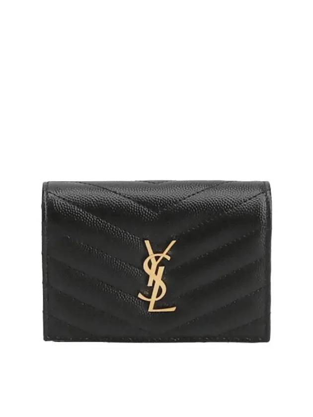 Monogram Caviar Leather Flap Card Wallet Black - SAINT LAURENT - BALAAN 3