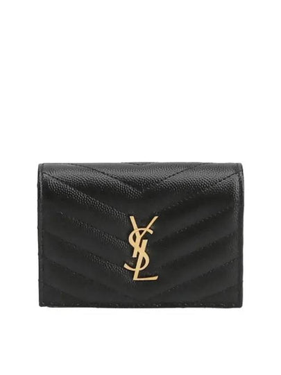 Monogram Caviar Leather Flap Card Wallet Black - SAINT LAURENT - BALAAN 2