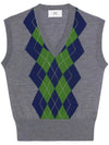 Women s Argyle Intarsia Merino Wool Vest Gray - AMI - BALAAN 1