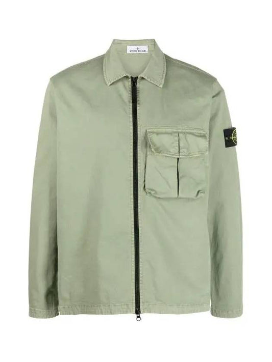 Garment Dyed Stretch Cotton Overshirt Jacket Sage Green - STONE ISLAND - BALAAN 2