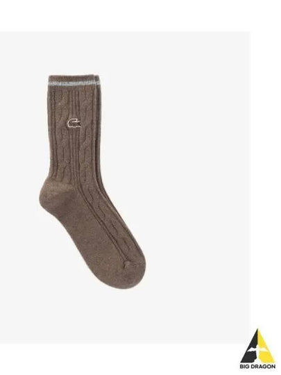 Cashmere Blend Cable Medium Neck Socks Brown - LACOSTE - BALAAN 2