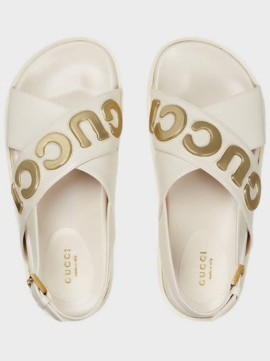 Gold Logo Leather Sandals White - GUCCI - BALAAN 1