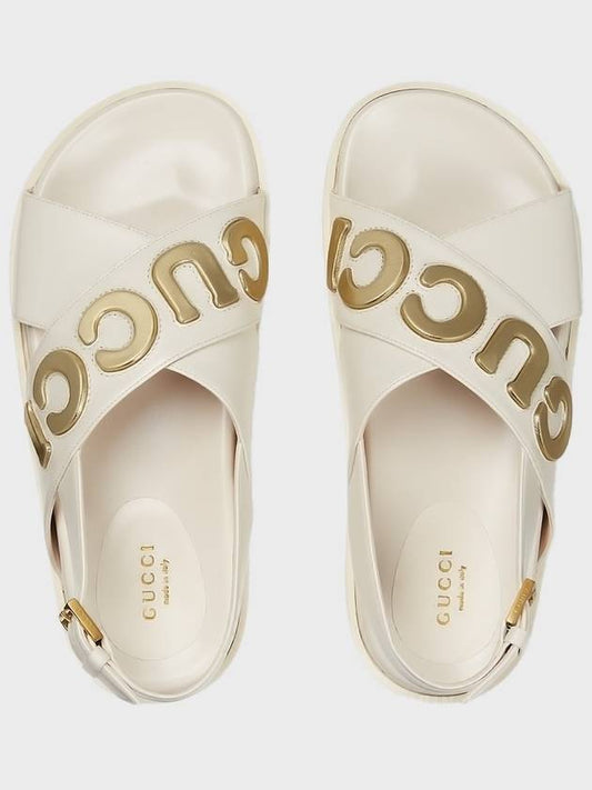 Gold Logo Leather Sandals White - GUCCI - BALAAN 2