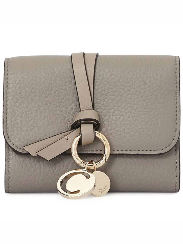 Alphabet Grain Leather Flap Small Half Wallet Grey - CHLOE - BALAAN 2