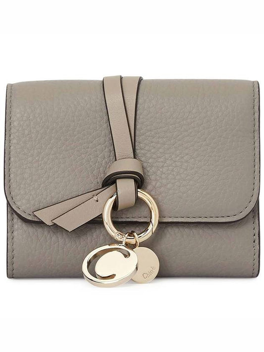 Alphabet Grain Leather Flap Small Half Wallet Grey - CHLOE - BALAAN 2