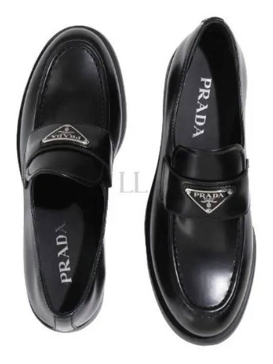 Brushed Triangle Logo Leather Loafers Black - PRADA - BALAAN 2