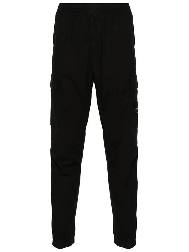 Stretch Cotton Tela Paracadute Cargo Straight Pants Black - STONE ISLAND - BALAAN 3