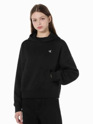 JEANS Women s Archive Logo Fleece Hoodie Black 40WI255UB1 - CALVIN KLEIN - BALAAN 1