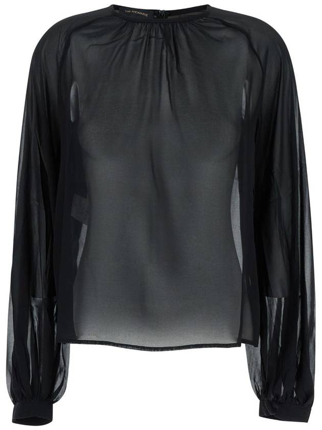 Black Blouse With Crew Neck In Stretch Silk Woman - ANDAMANE - BALAAN 1