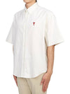 Men's Boxy Fit Embroidered Logo Short Sleeve Shirt White - AMI - BALAAN 3