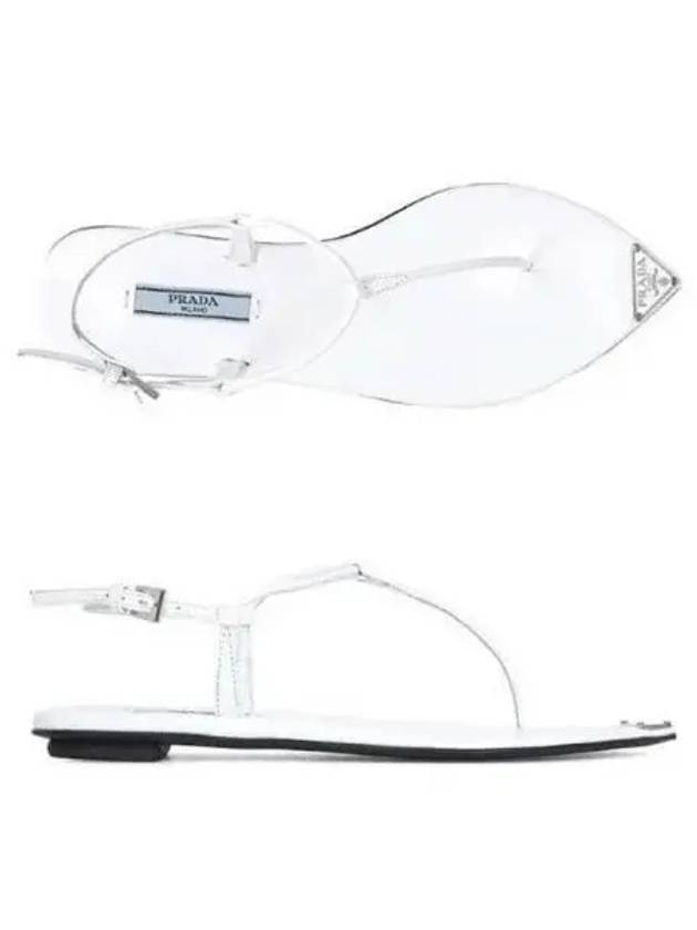 Triangle Logo Brushed Leather Flat Sandals White - PRADA - BALAAN 2