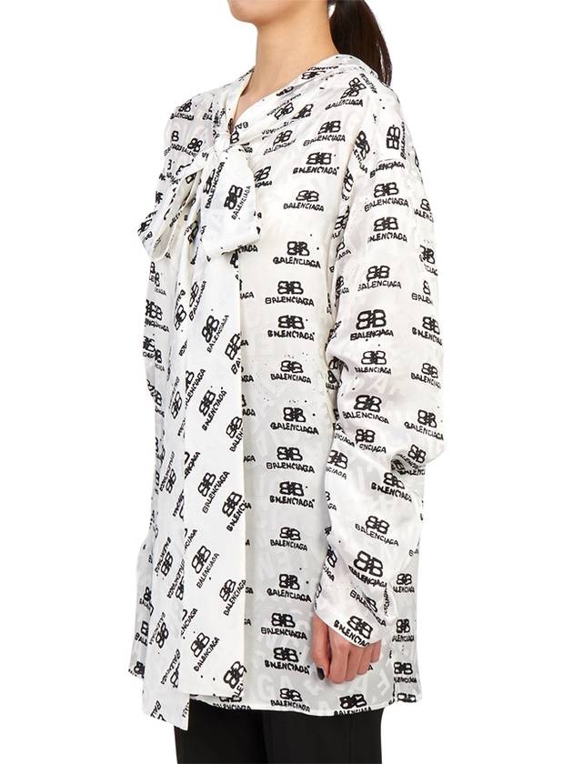 Women's Hand Drawn BB Silk Long Sleeve Shirt White - BALENCIAGA - BALAAN.