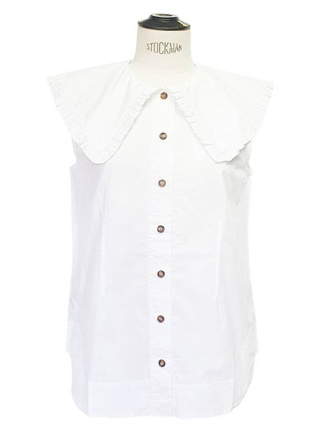 Ruffle Collar Button Sleeveless Shirt White - GANNI - BALAAN 2