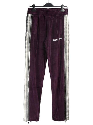 Men's Logo CHENILL Track Pants CA007F19469007 9501 PURPLE WHITE PLC006pu - PALM ANGELS - BALAAN 1