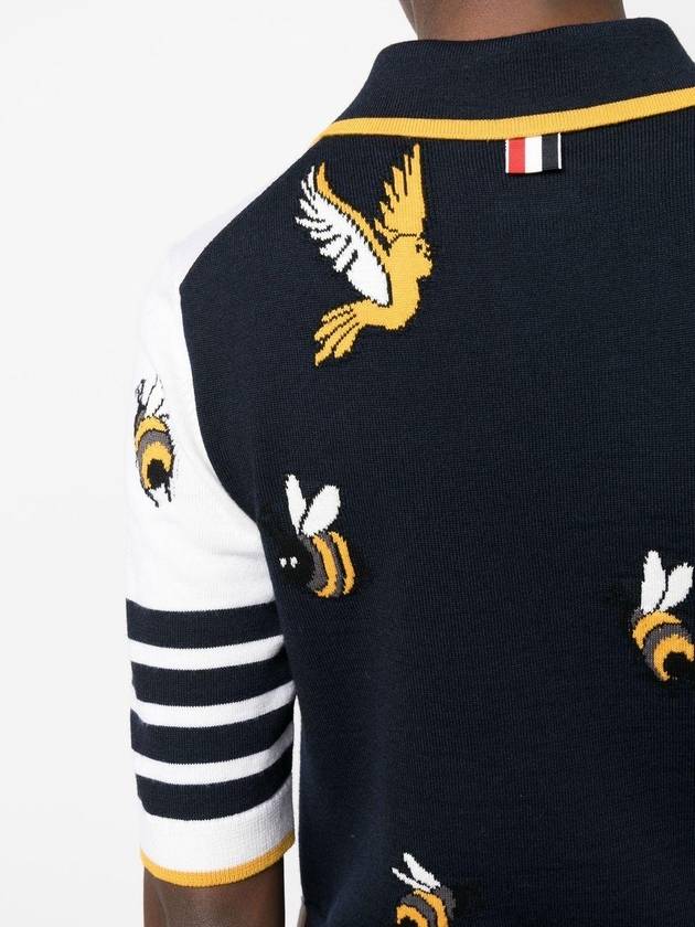 Fun-Mix Cotton Merino Birds and Bees 4-Bar Polo Shirt White - THOM BROWNE - BALAAN 6