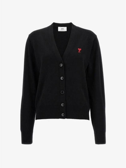 Small Heart Logo Wool Cardigan Black - AMI - BALAAN 2