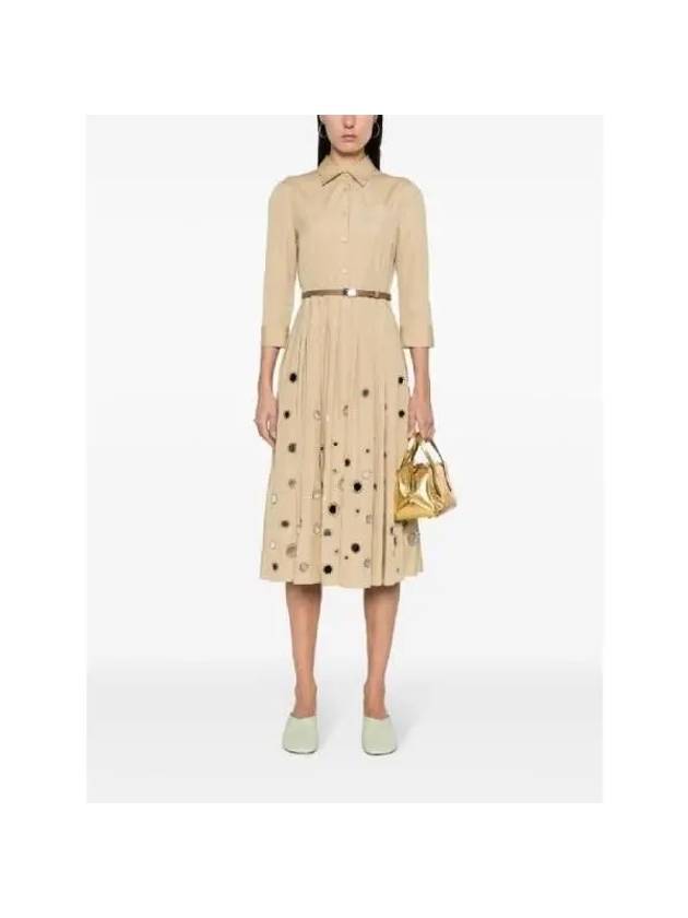 Cotton Shirt Midi Dress Beige - PRADA - BALAAN 3