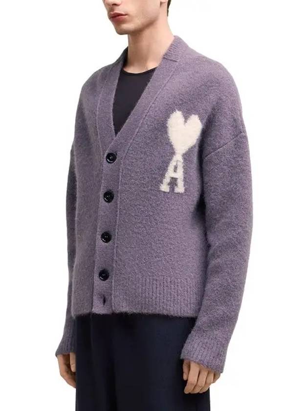 Intarsia Logo Knit Cardigan Lilac - AMI - BALAAN 5