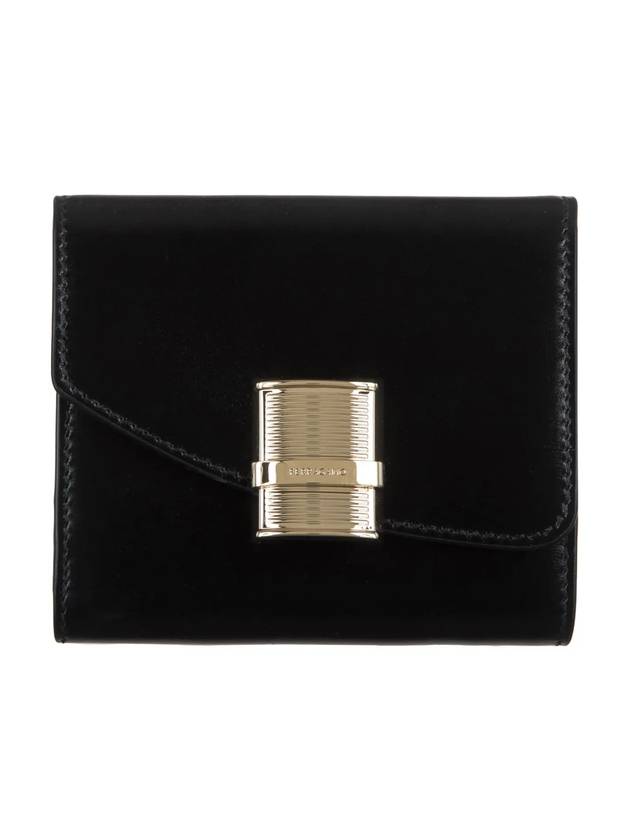 Fiamma Compact Leather Half Wallet Black - SALVATORE FERRAGAMO - BALAAN 1