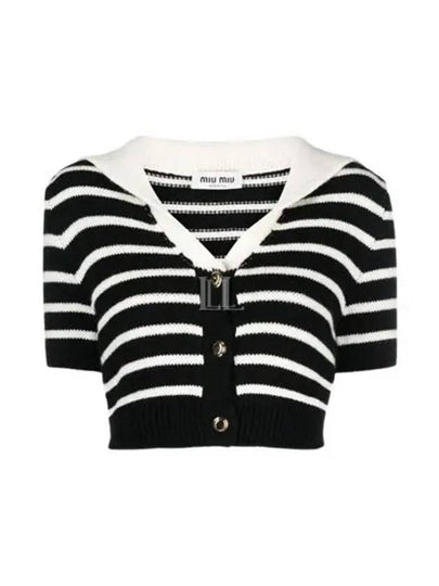 Cashmere Knit Stripe Motif Cardigan Black Tan - MIU MIU - BALAAN 2