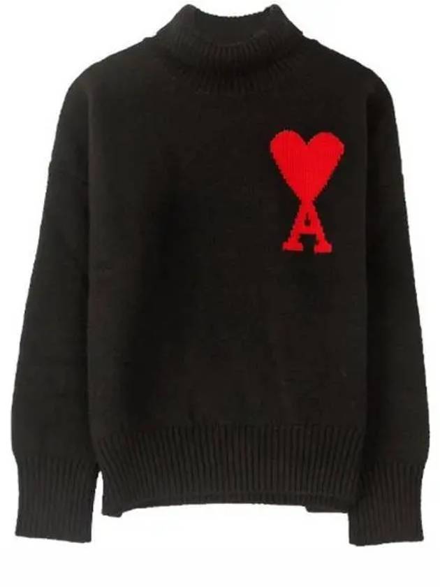 Big Heart Intarsia Turtleneck Black - AMI - BALAAN 2