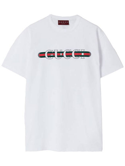 Web Print Cotton Short Sleeve T-Shirt White - GUCCI - BALAAN 2